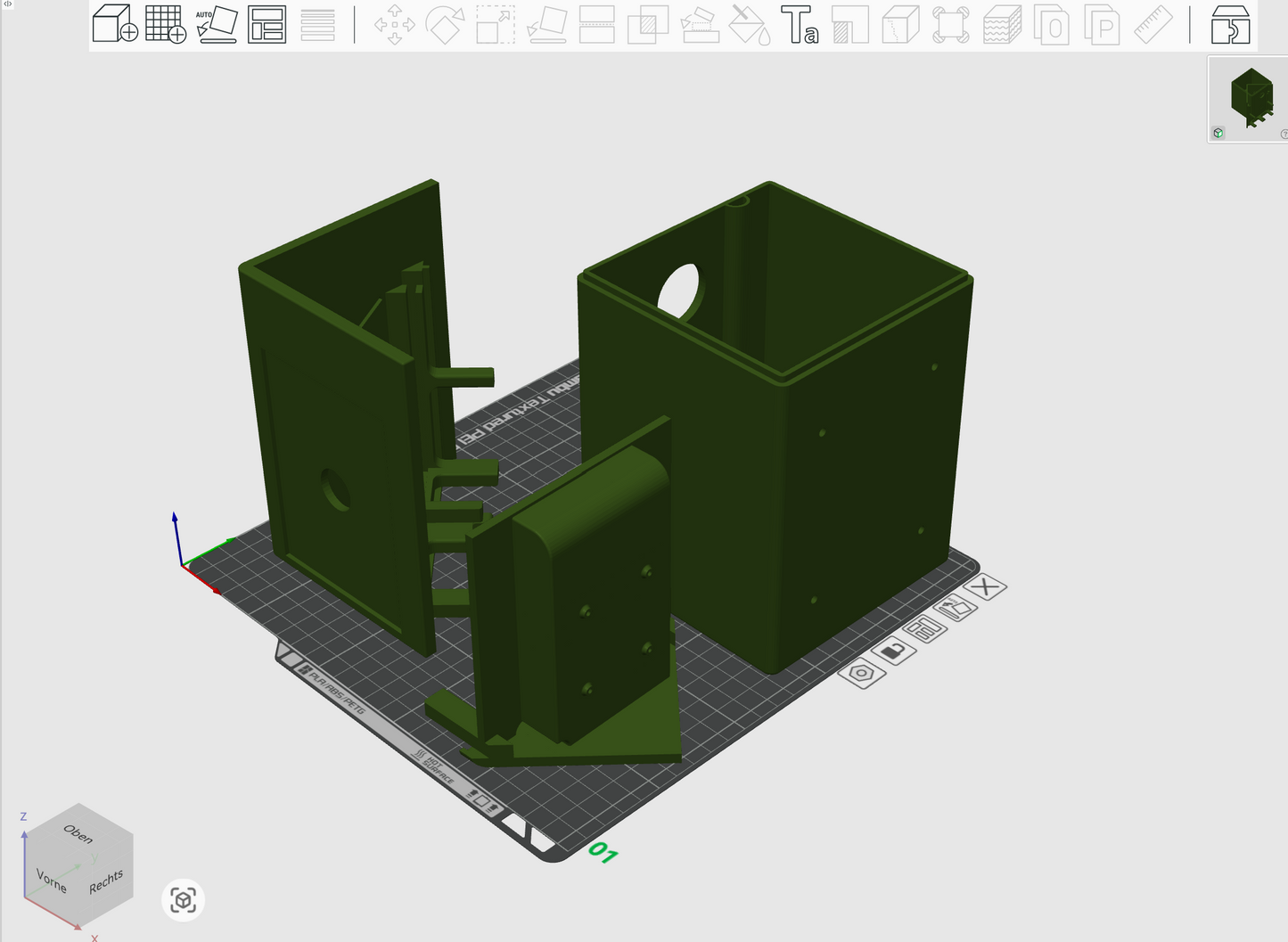 Druckteile des Vogelhaus-Mesh-Repeater-Gehäuses in der Slicer-Übersicht